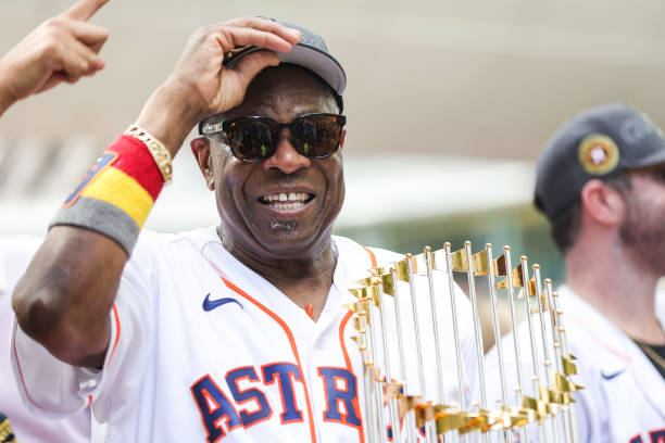 Dusty Baker celebrates leading the Astros to the World Series victory over the Phillies.